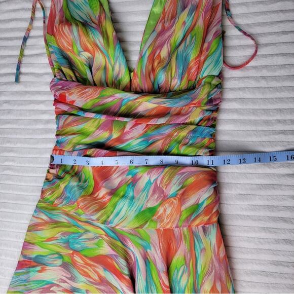 VTG Y2K ABS Allen Schwartz Rainbow Swirl Ruched Dress Handkerchief Hem Size 2 - Picture 8 of 13